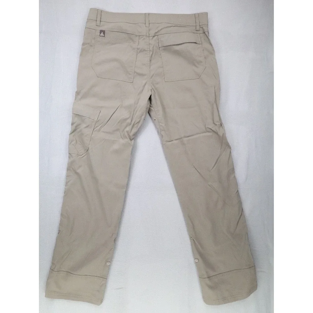 Prana Stretch Zion II Straight Pants Hiking Belt Roll Snap Up Medium 32L Beige‎